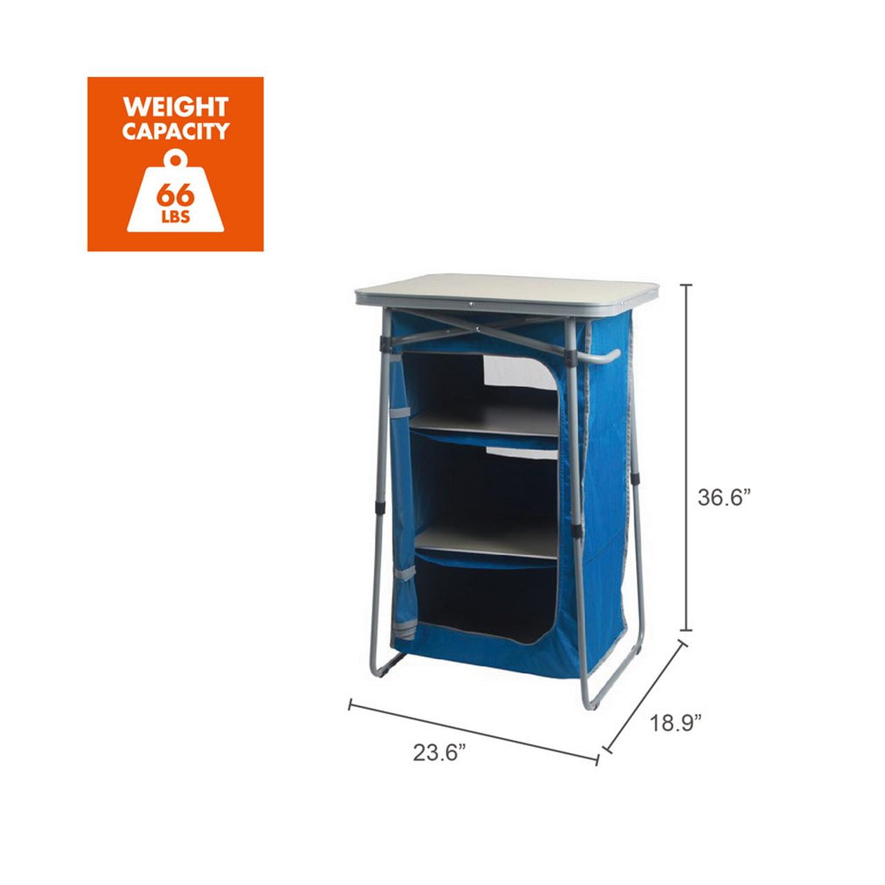 Ozark Trail 3-Shelf Collapsible Cabinet with Table Top, Blue, 23L x 19W