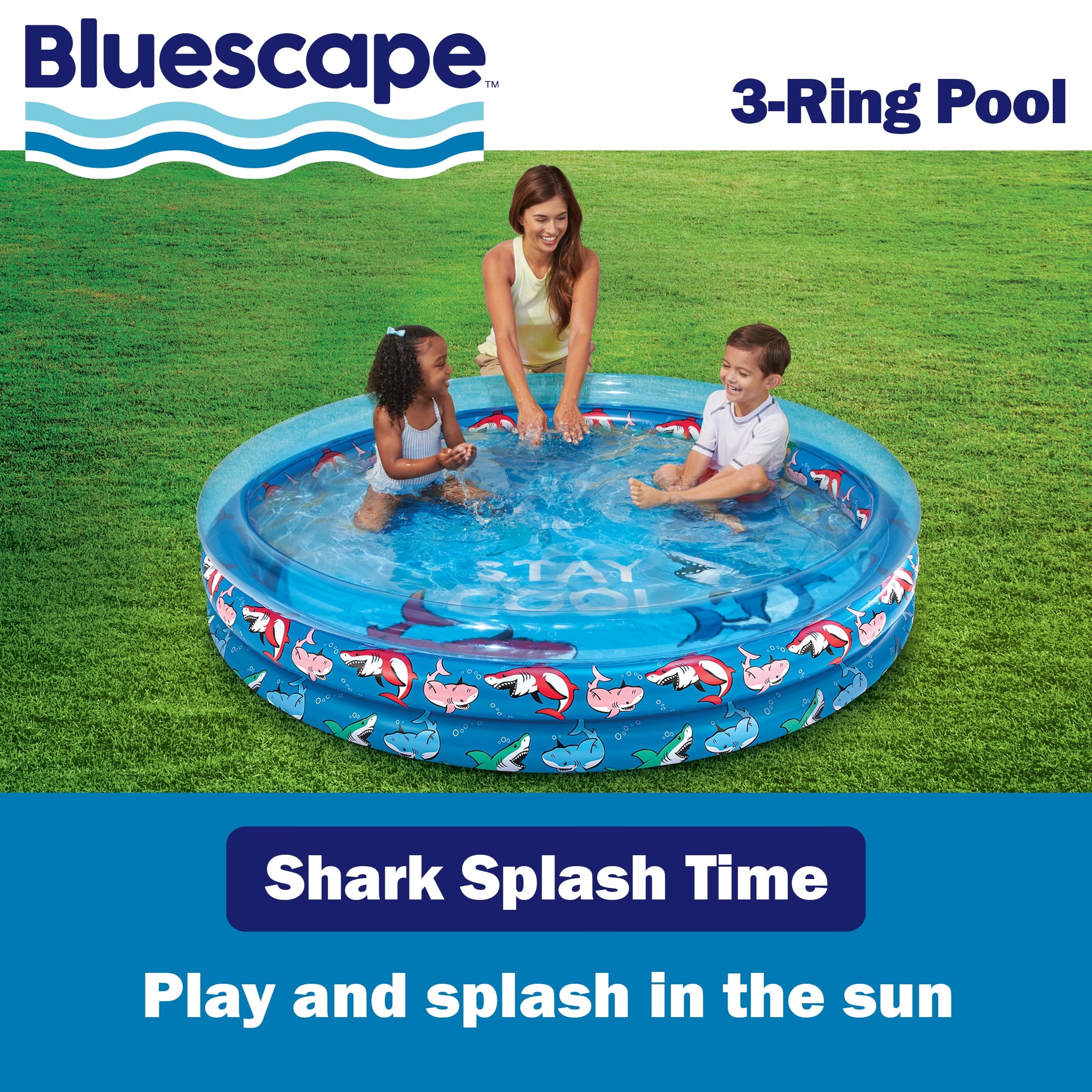 Bluescape Colorful Mermaid Print 3-Ring Inflatable Swimming Pool for Kids, Round, Age 2 & up, Unisex