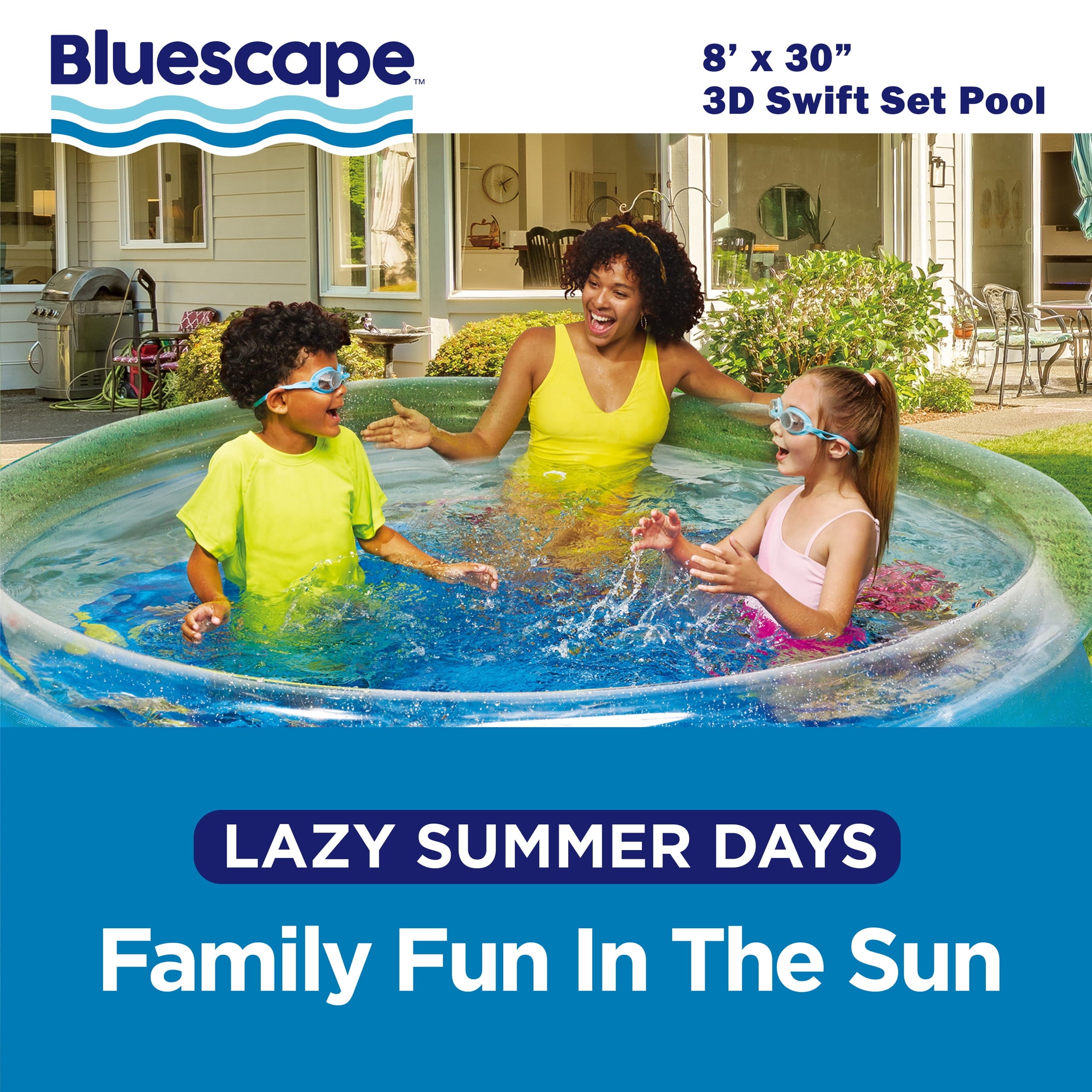 Bluescape 8 ft Transparent 3D Above Ground Pool with Goggles, Round, Ages 6+