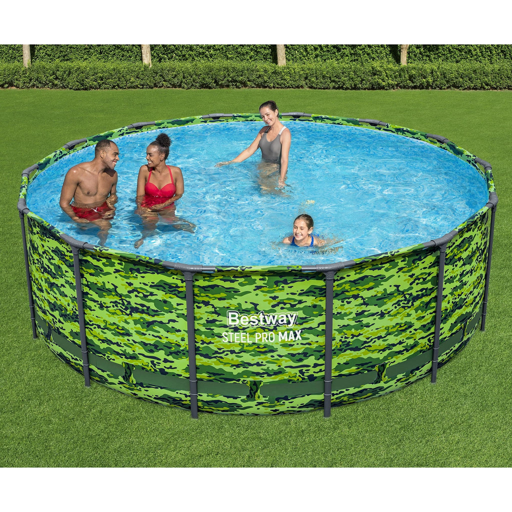 Bestway Steel Pro Max 14'x48 Camo Pool Set | Durable Construction, Easy Assembly, and All-Inclusive Accessories - above ground pool set with filter pump, ladder, and pool cover - No Tools Required!