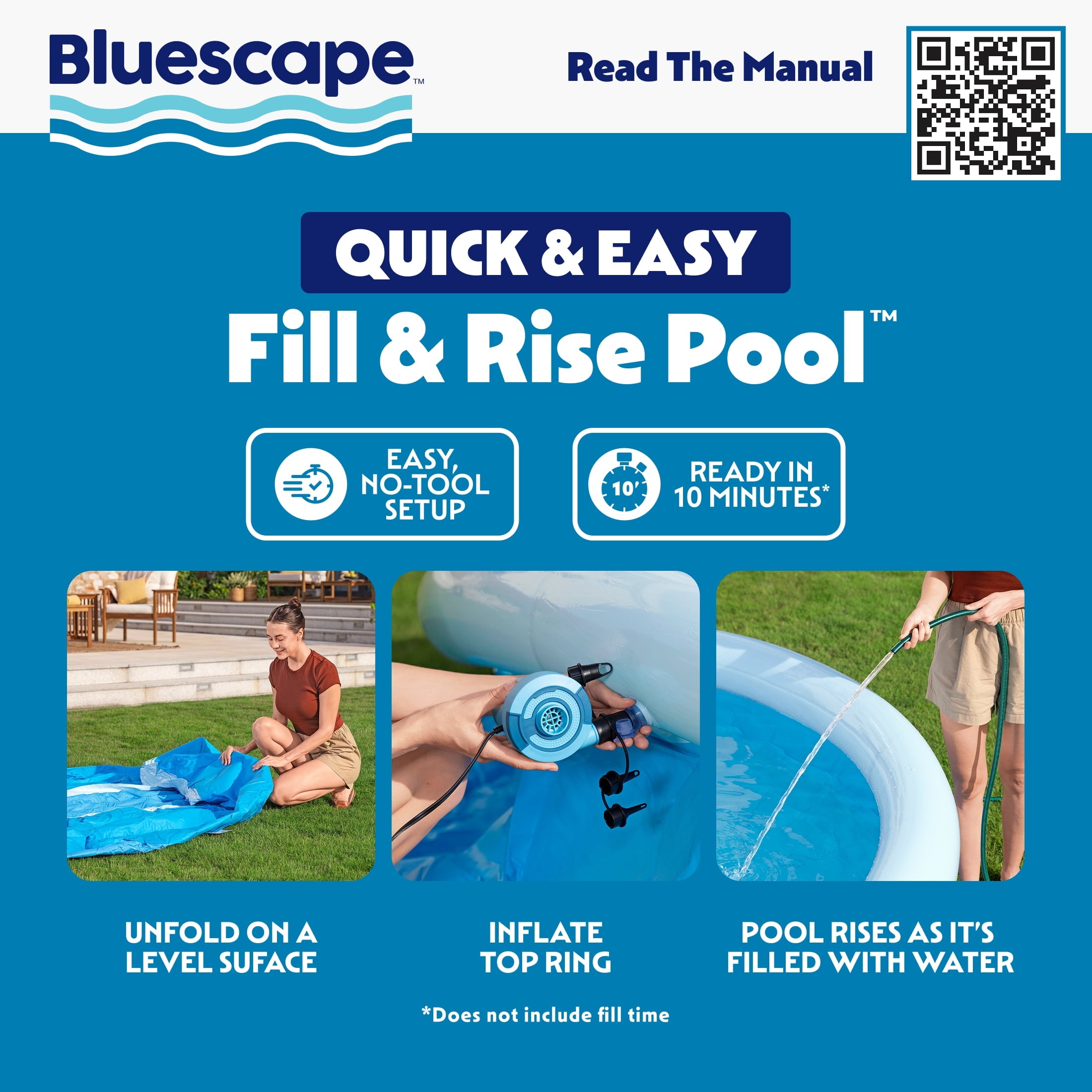 Bluescape Fast Set 10’ x 30” Round Inflatable Soft Sided Above Ground Pool Set