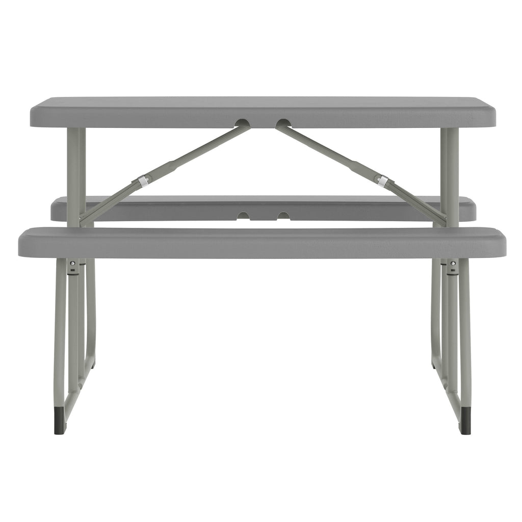 BizChair Easy-Fold Gray Folding Plastic Kids Outdoor Picnic Table and Benches - Commercial Grade - Seating for 4 Kids