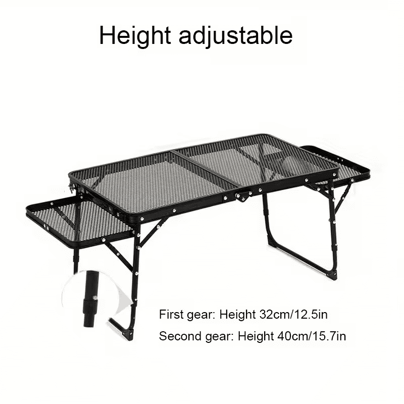SROEDTY 40 Inch Folding Metal BBQ Grill Table, Adjustable Height Outdoor Cooking Table with 2 Side Tables, Lightweight Portable Design for Camping, Picnic and Backyard Barbecue