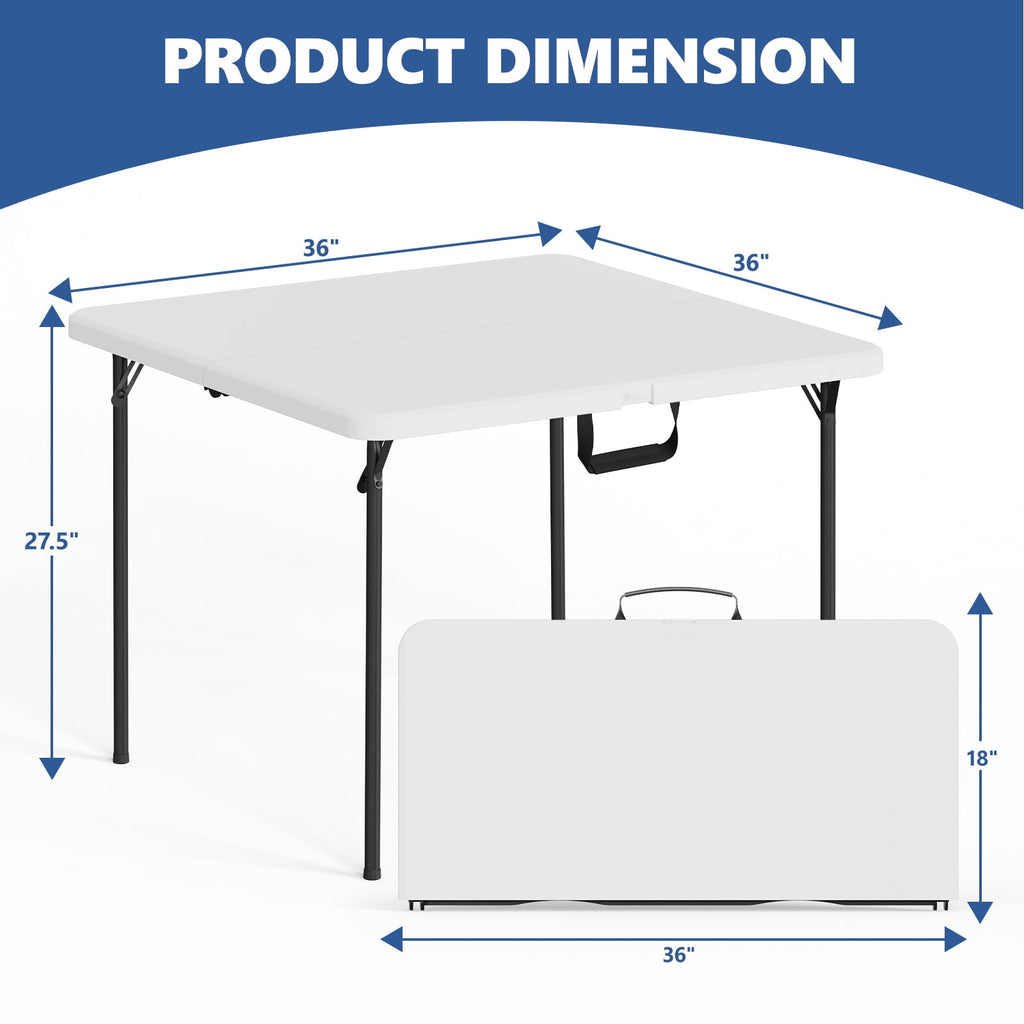 HaiCube 36-Inch Folding Table, Heavy Duty HDPE Portable Card Table, 300lb Capacity, No Assembly, Waterproof for Camping, Picnic, Party, White