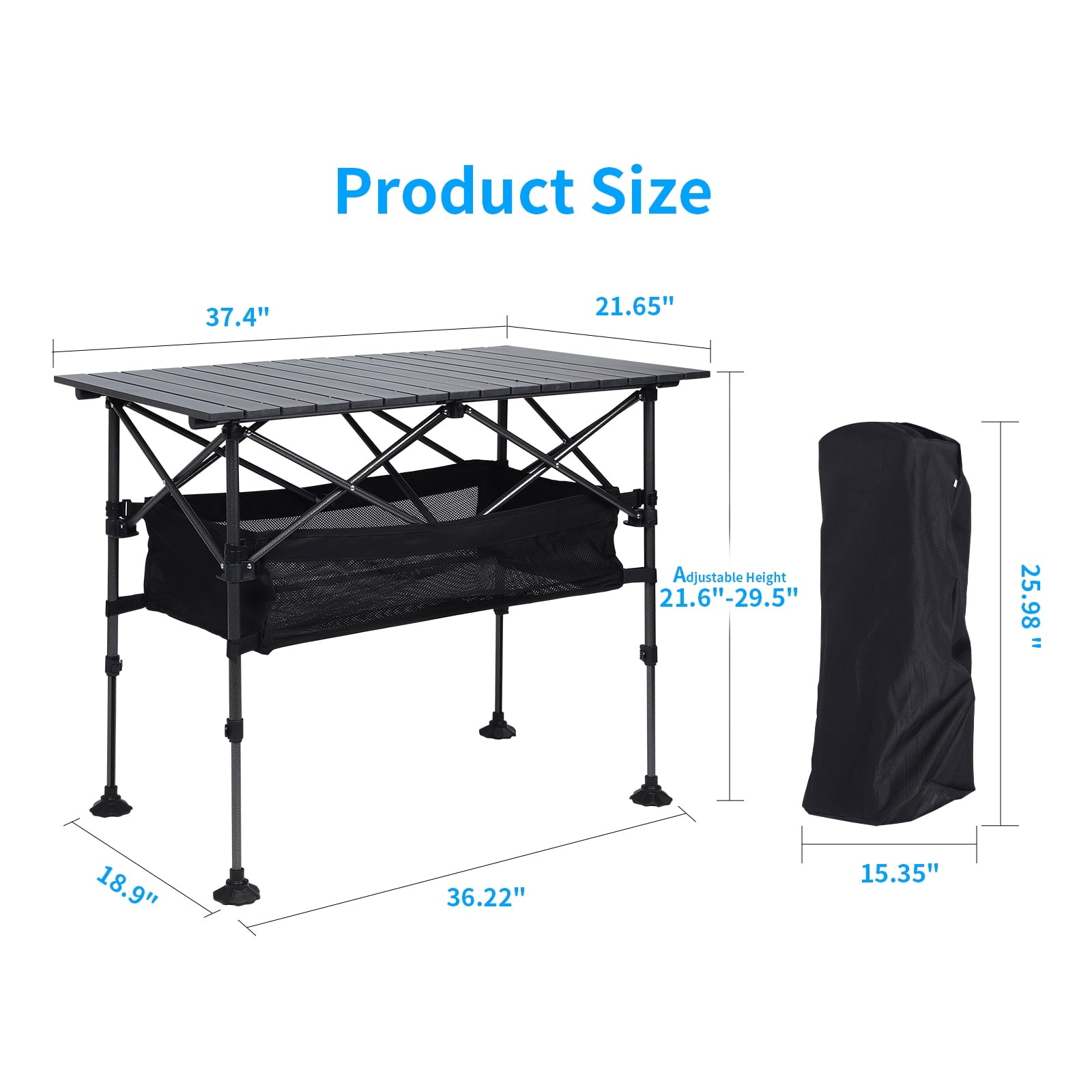 Beloadence Camping Table, Small Folding Table, Height Adjustable, for Camp, Cooking, BBQ, RV, Picnic