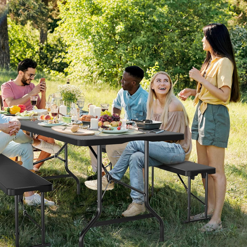 VINGLI Folding Camping Table with Chairs, Brown