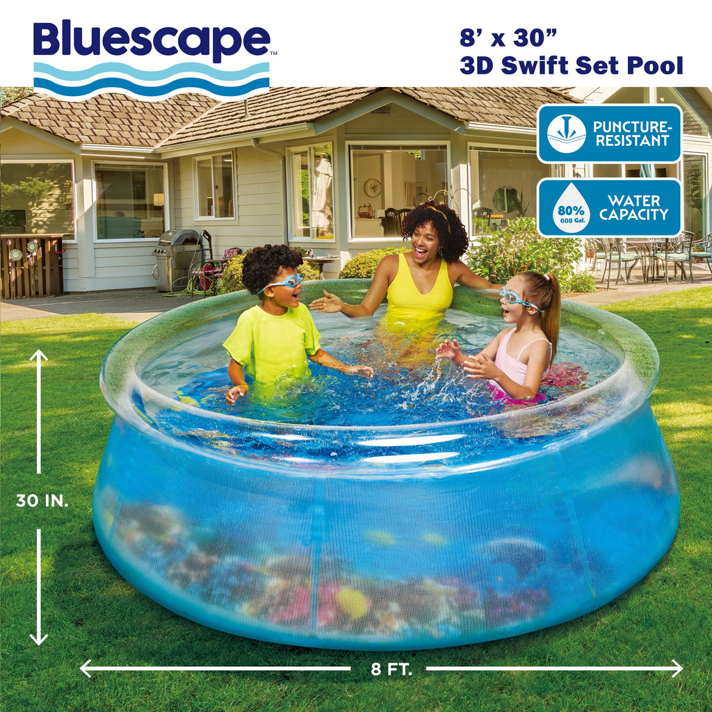 Bluescape 8 ft Transparent 3D Above Ground Pool with Goggles, Round, Ages 6+