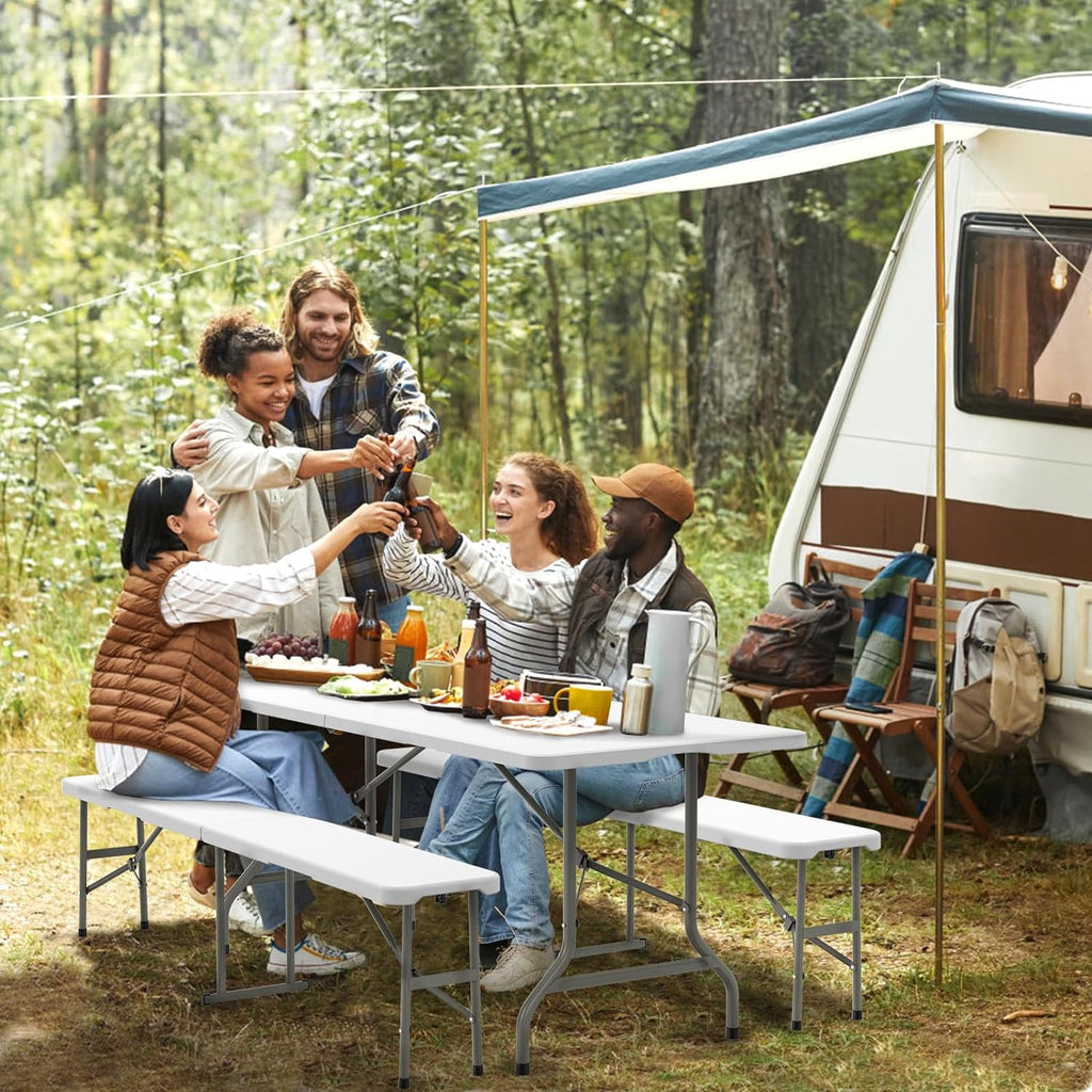 VINGLI Folding Camping Table with Chairs, Brown