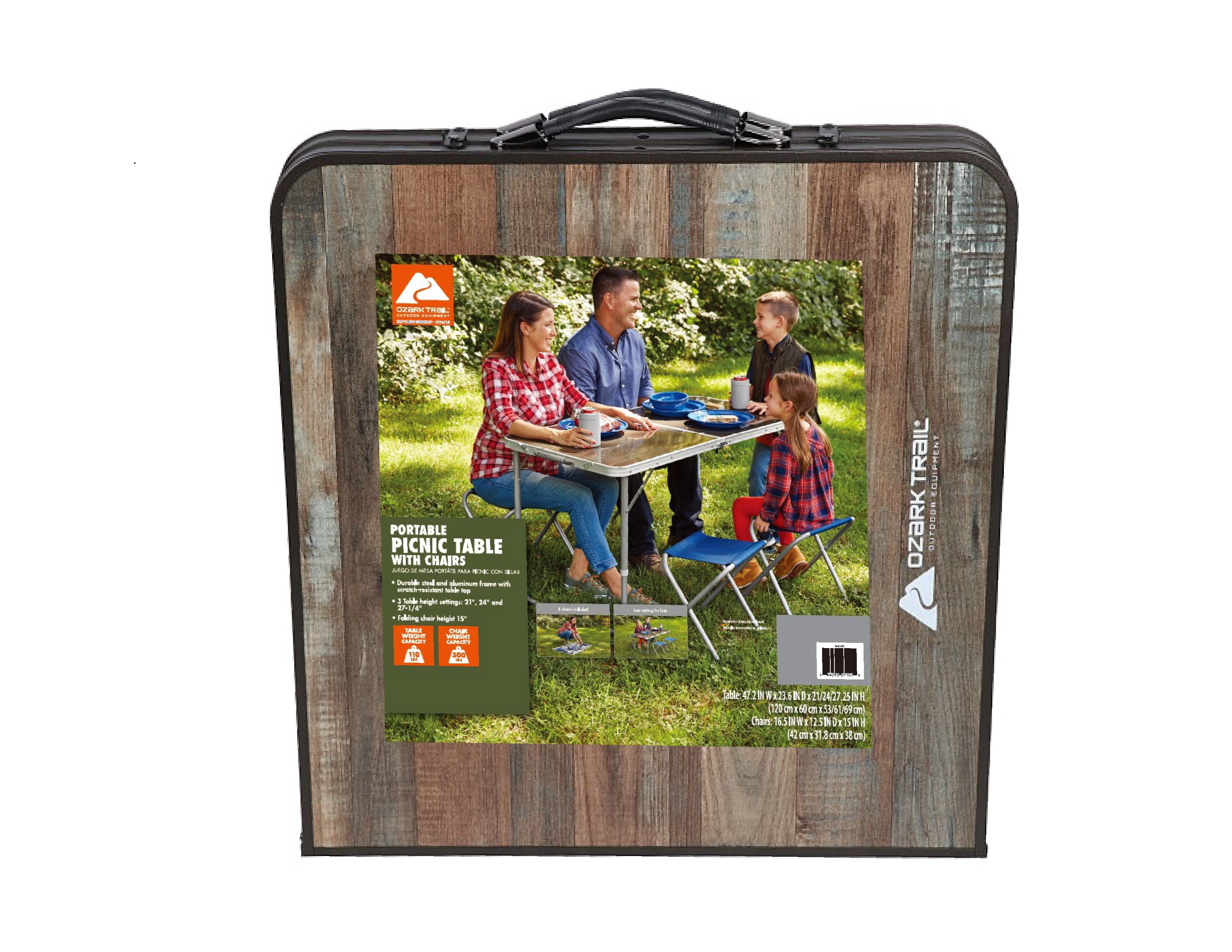 Ozark Trail Durable Steel and Aluminum Table and Stools, Open Dims 19.29x 24.6, Brown