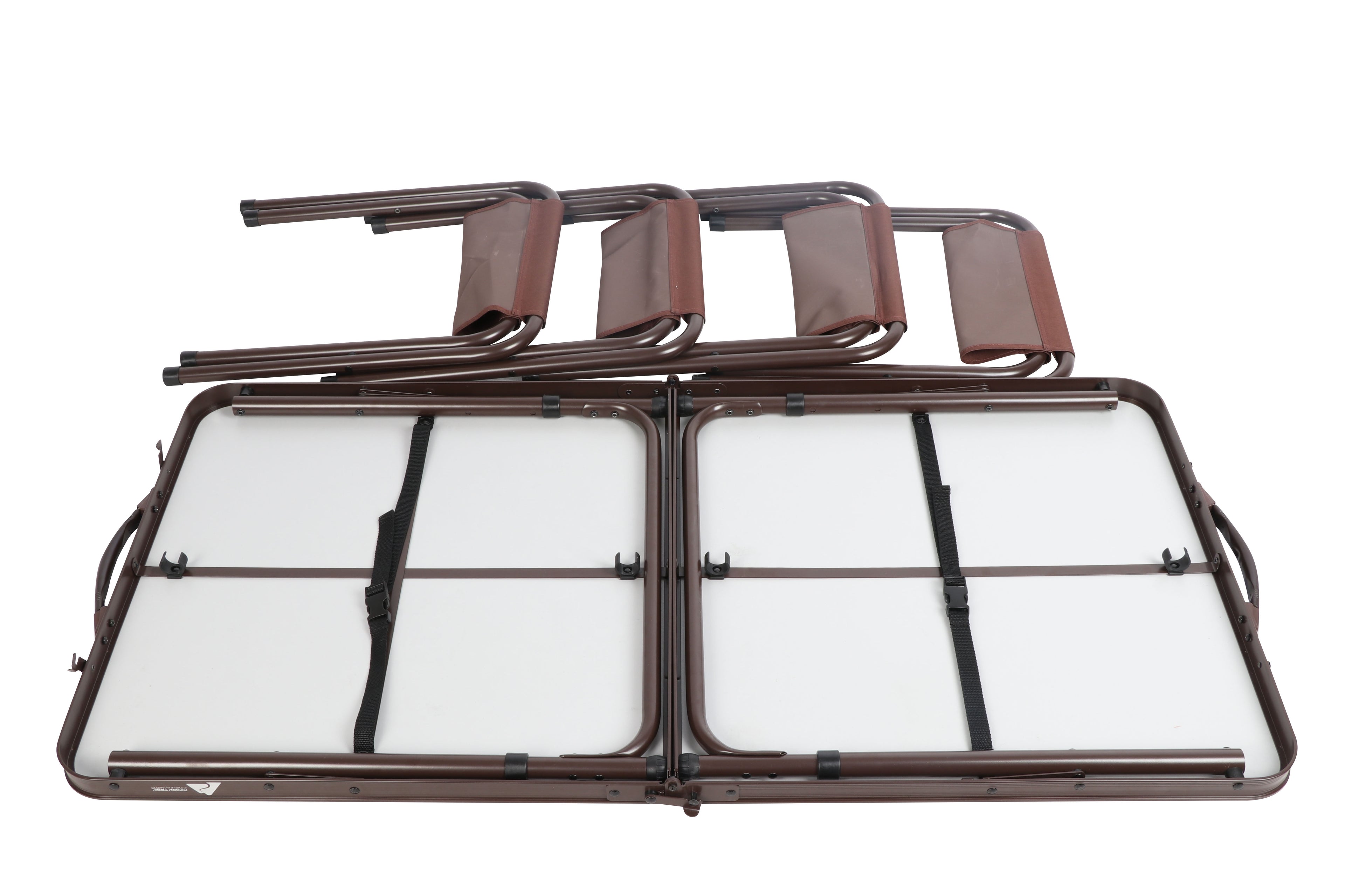 Ozark Trail Durable Steel and Aluminum Table and Stools, Open Dims 19.29x 24.6, Brown