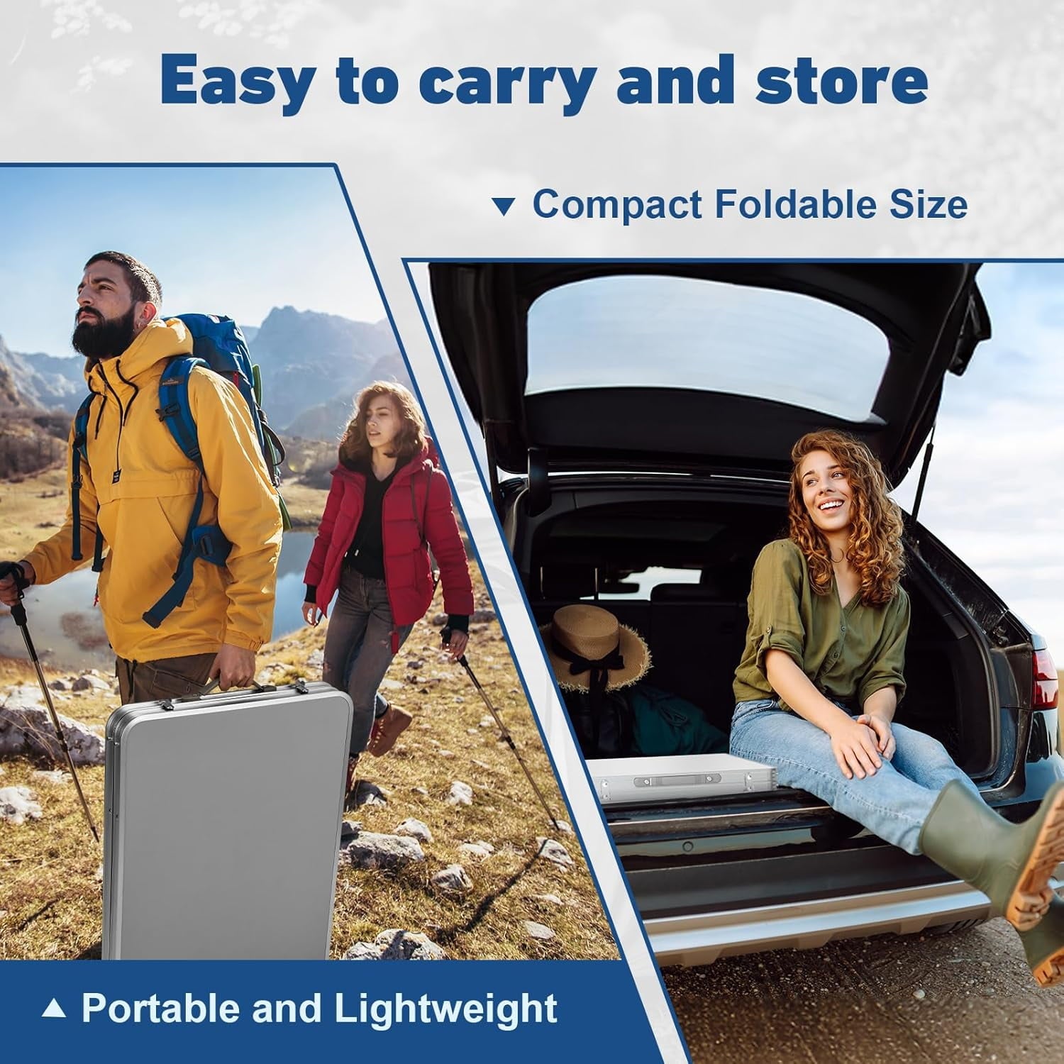 Acpouw 4 ft Folding Camping Table with Storage, Camping Kitchen Station, Aluminum Portable Folding Table Camp Cook Desk with Storage Organizer and 2 Adjustable feet, White