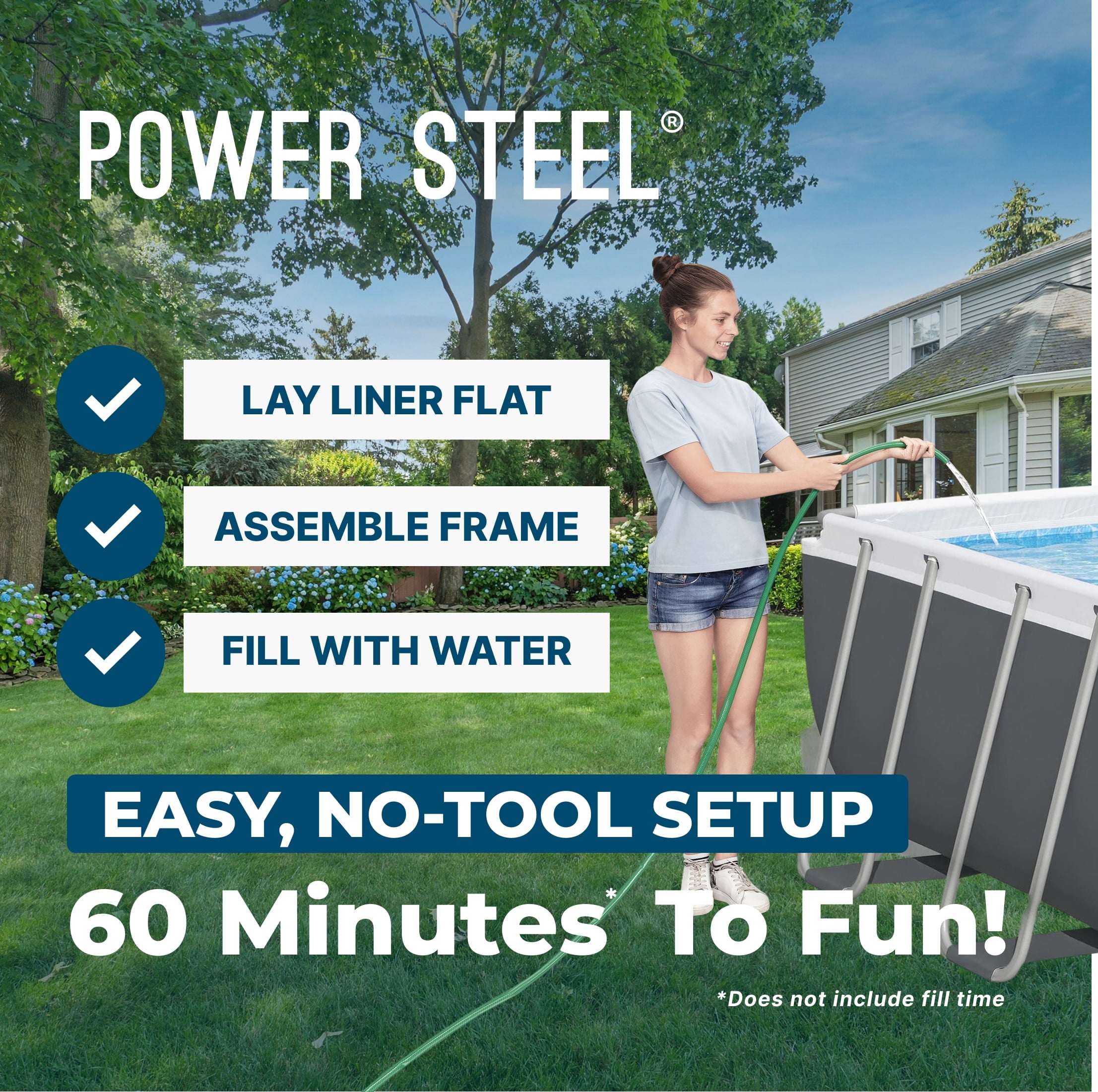 Bestway Power Steel 24’ x 12' x 52” Metal Frame Above Ground Pool, Gray