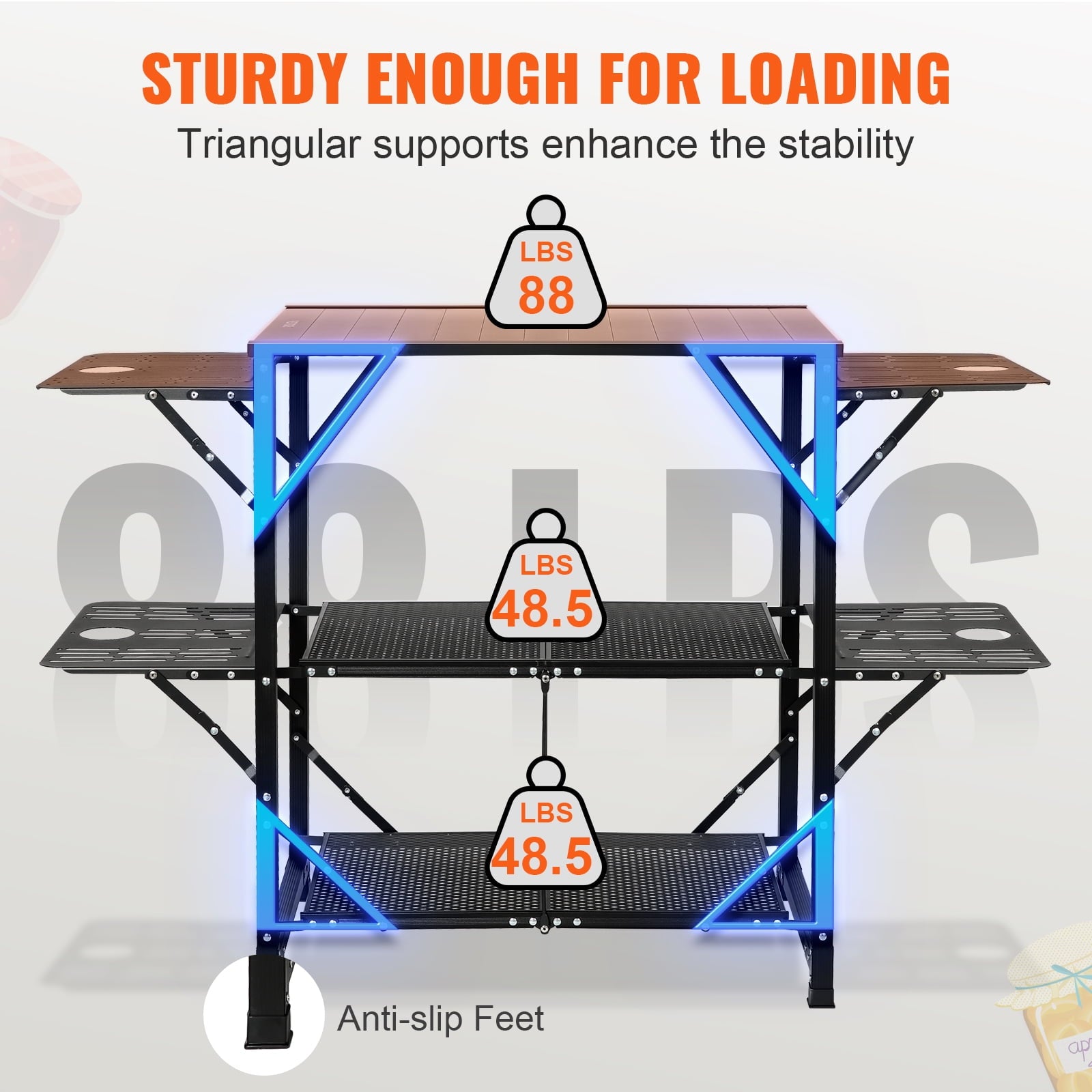 VEVOR Camping Kitchen Table, Quick set-up Folding Camping Table with A Carrying Bag, 3 Adjustable Heights, MDF Camping Table, Ideal for Outdoor Picnics, BBQs, Camping, RV Traveling