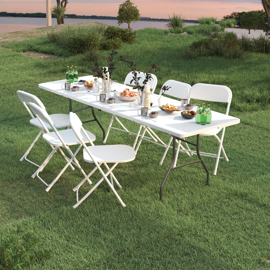 Jopath 6 Foot Folding Table,White Plastic Folding Table,Built-in Handle,Indoor Outdoor Table for Picnic Party Dining Camping,White