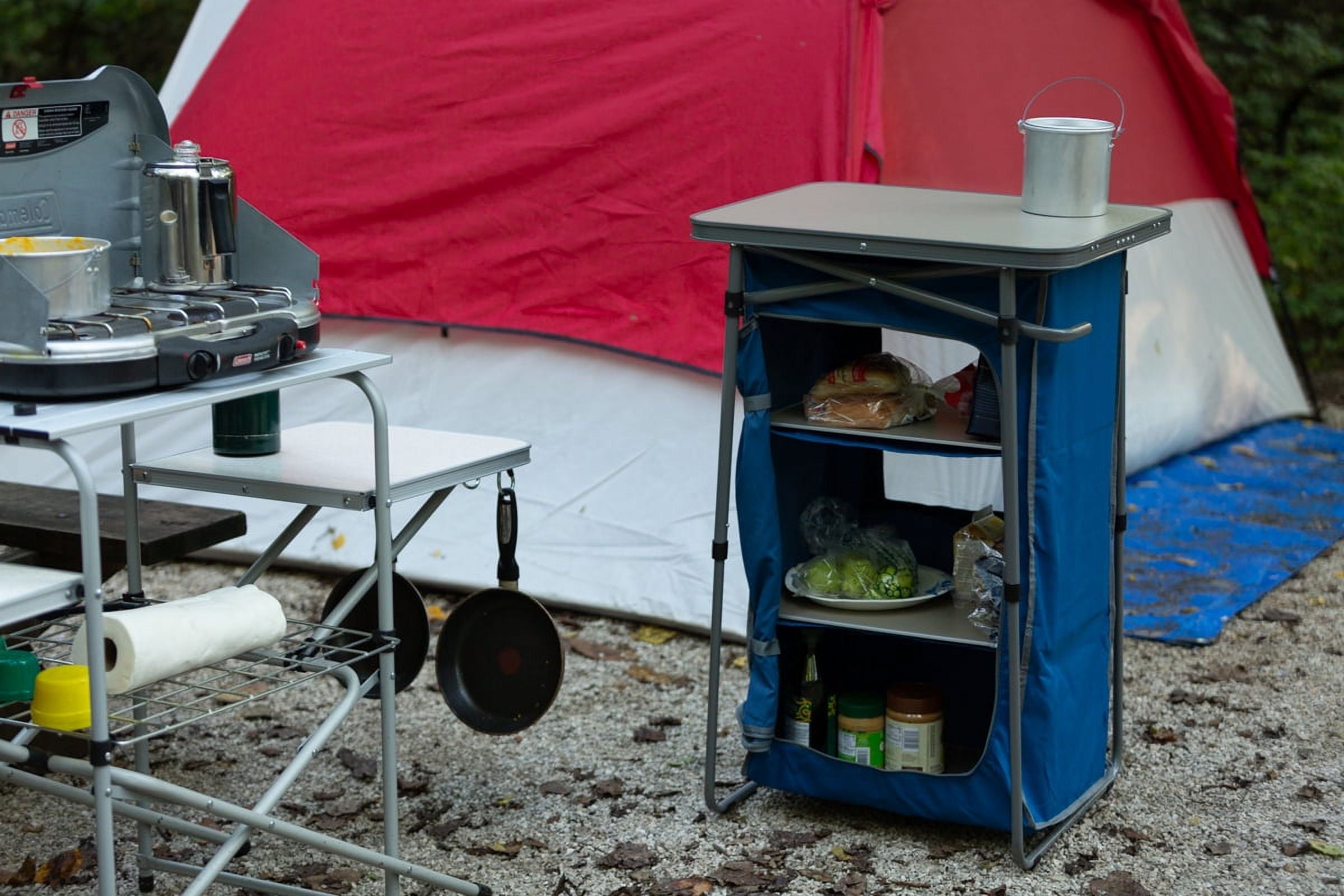 Ozark Trail 3-Shelf Collapsible Cabinet with Table Top, Blue, 23L x 19W
