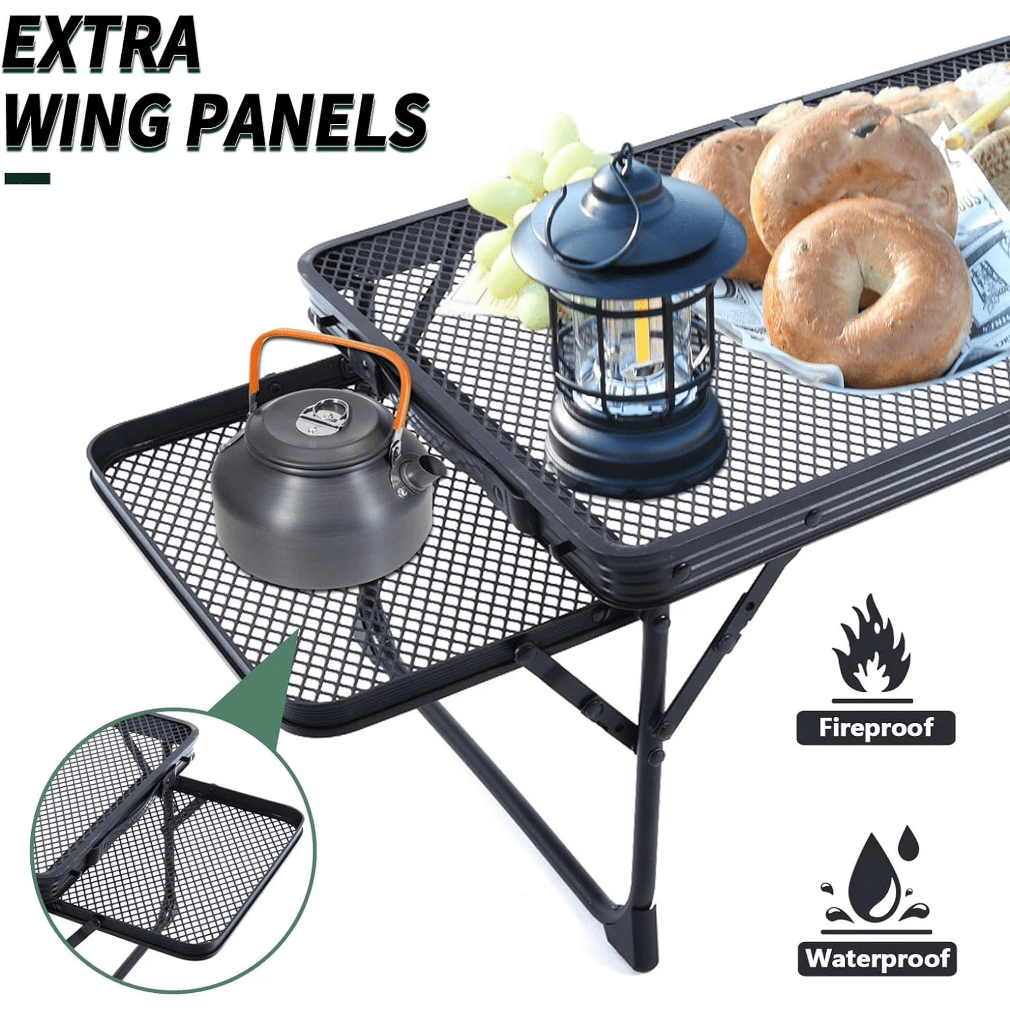 SROEDTY 40 Inch Folding Metal BBQ Grill Table, Adjustable Height Outdoor Cooking Table with 2 Side Tables, Lightweight Portable Design for Camping, Picnic and Backyard Barbecue