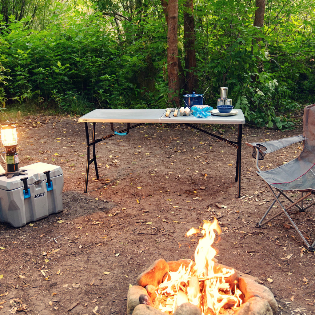 “Lifetime 5-Foot Fold-in-Half Table – Portable Indoor/Outdoor Utility Table for Camping, Events & Tailgating – Gray