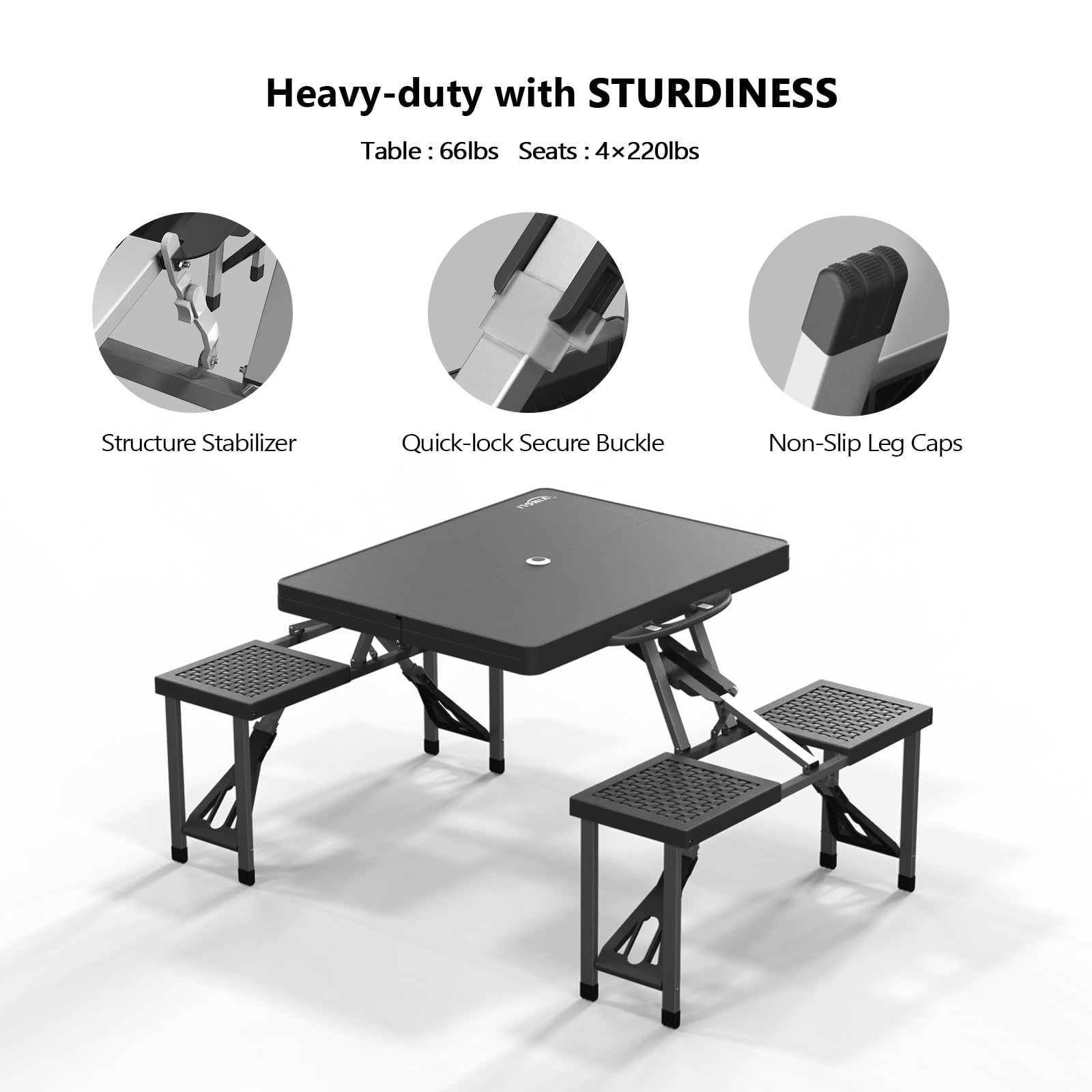 Ktaxon Portable Folding Picnic Table With 4-Person Chair Seats, Foldable Plastics Camping Table Set, Red