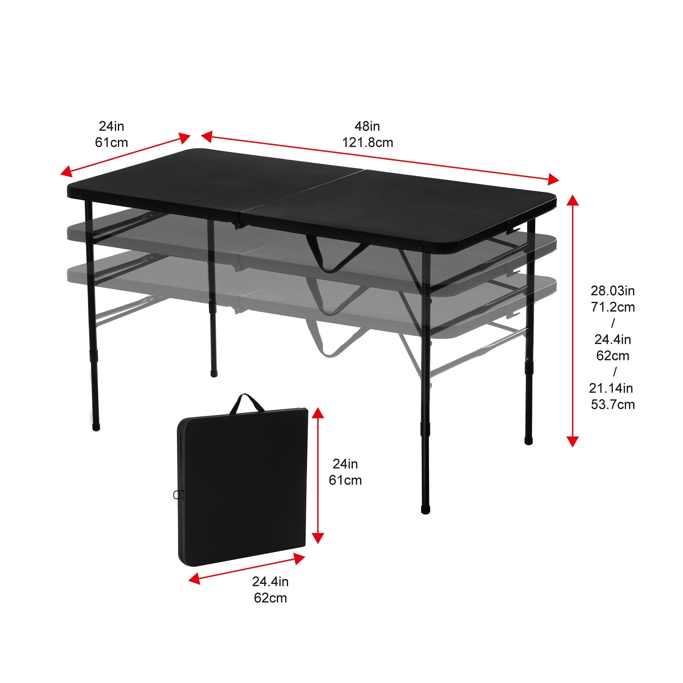 Mainstays 4' Adjustable Height Centerfold Folding Table, Black
