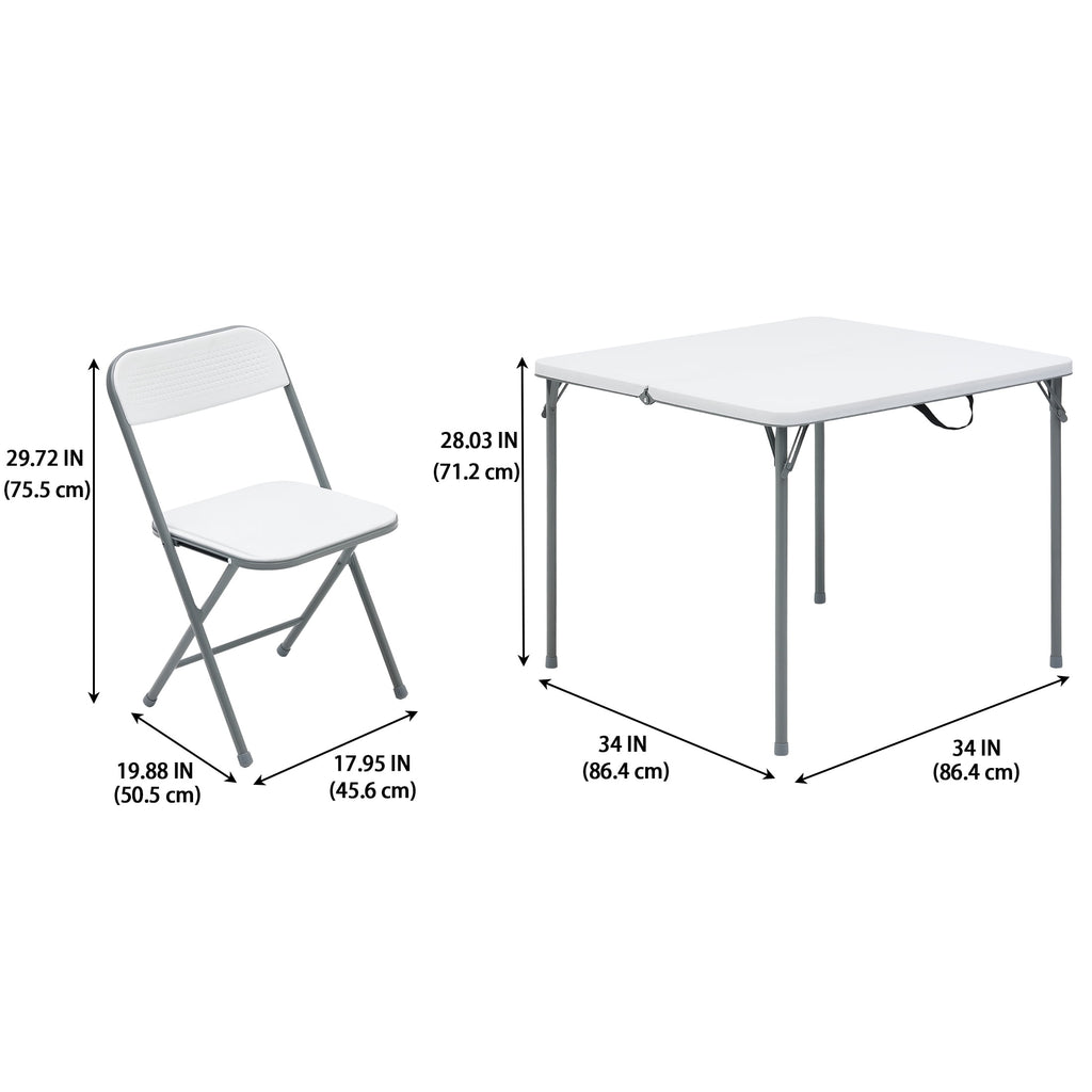 Mainstays 5-Piece 34 Square Centerfold Folding Card Table and 4 Folding Chairs Set, White