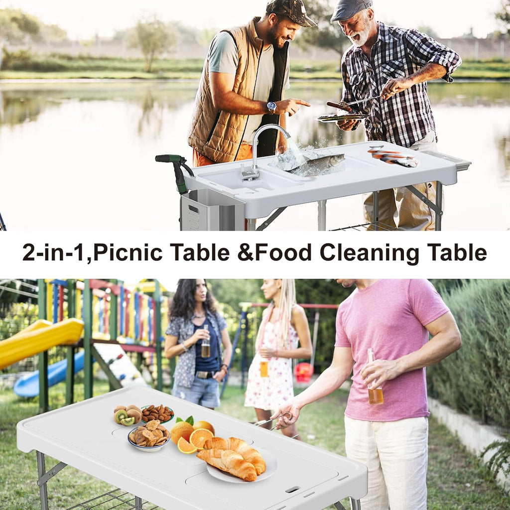 EVOKEDEN 42.5 Fish Cleaning Table w/ Sink, Folding Camping Table & Fish Cleaning Station w/ Measure Mark
