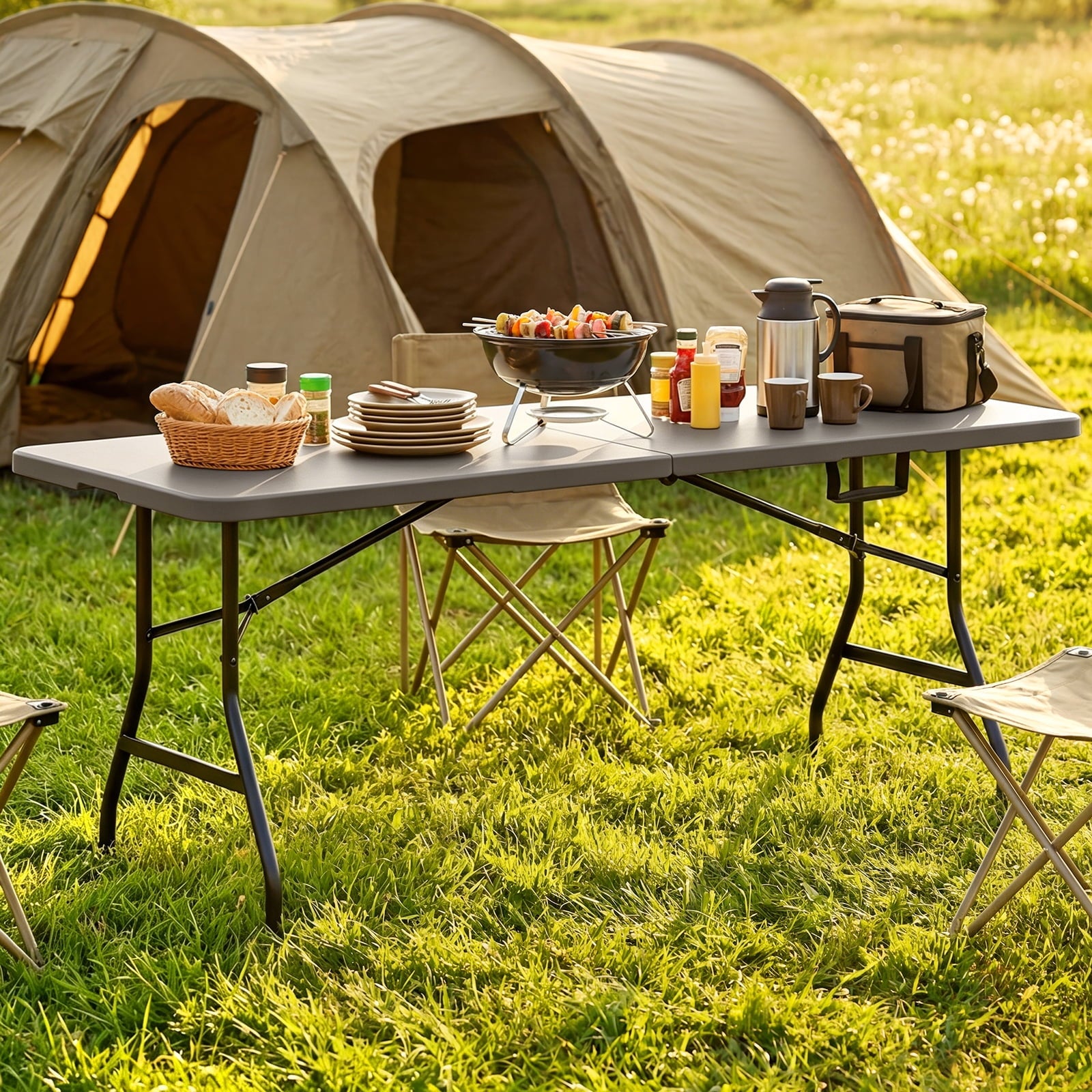 HaiCube 6FT Folding Table, Heavy Duty Portable Table, Waterproof HDPE, Foldable for Picnic, Party, Camping, Dining, BBQ, Indoor & Outdoor, White