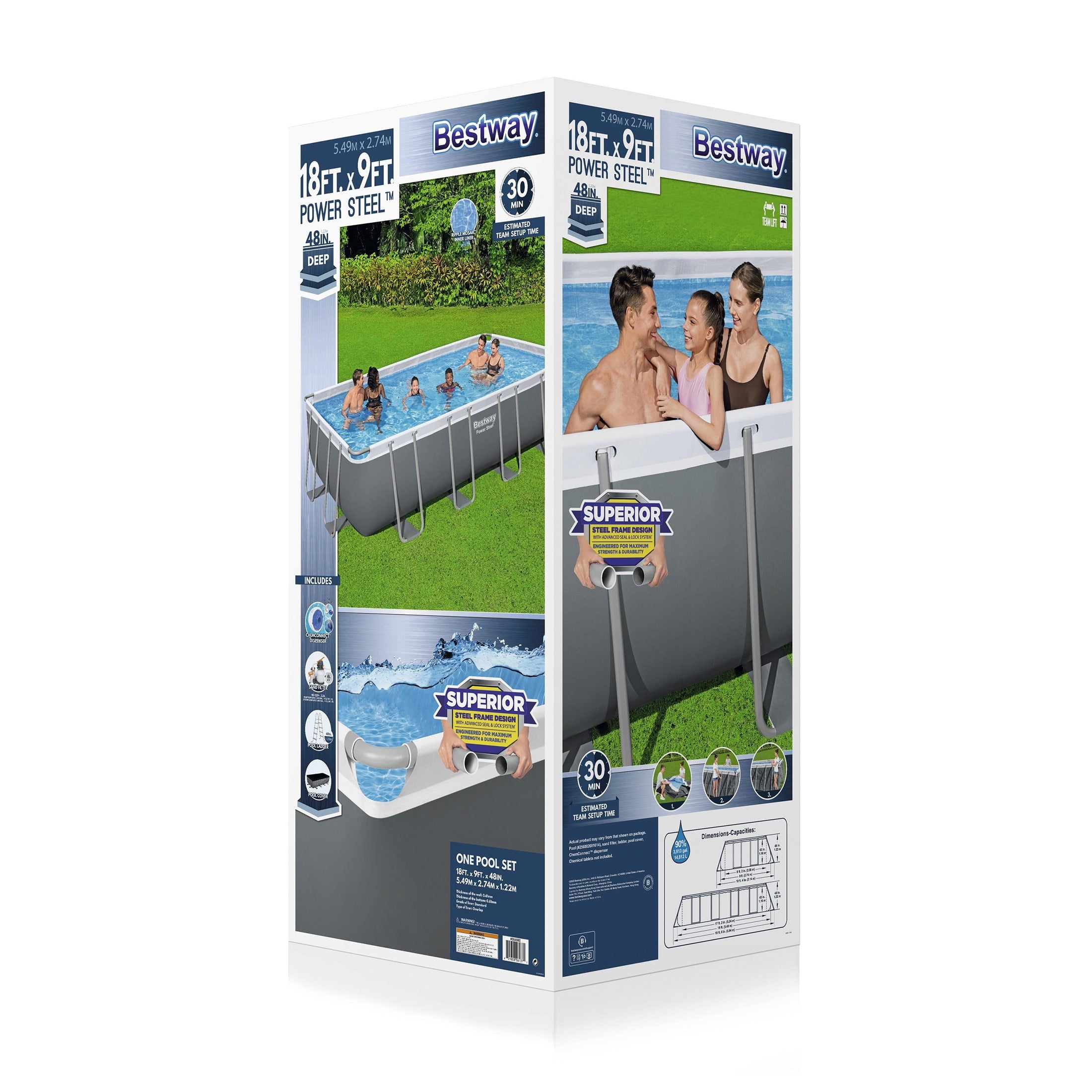 Bestway Power Steel 24’ x 12' x 52” Metal Frame Above Ground Pool, Gray