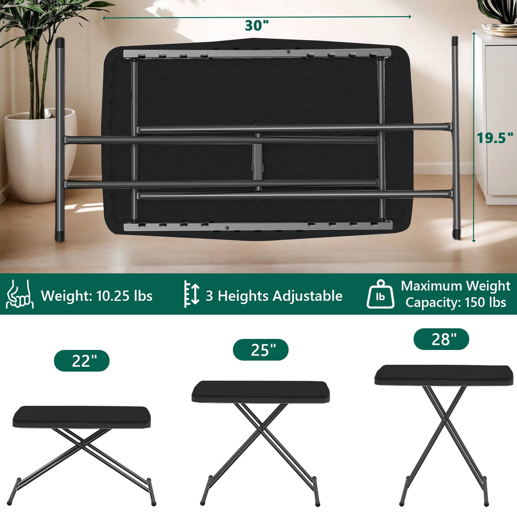 WASUHE 30 Small Folding Table, Height Adjustment Tv Tray Table, Practical Portable Tv Dinner Table for Eating, Sofa, Indoor/Outdoor, White