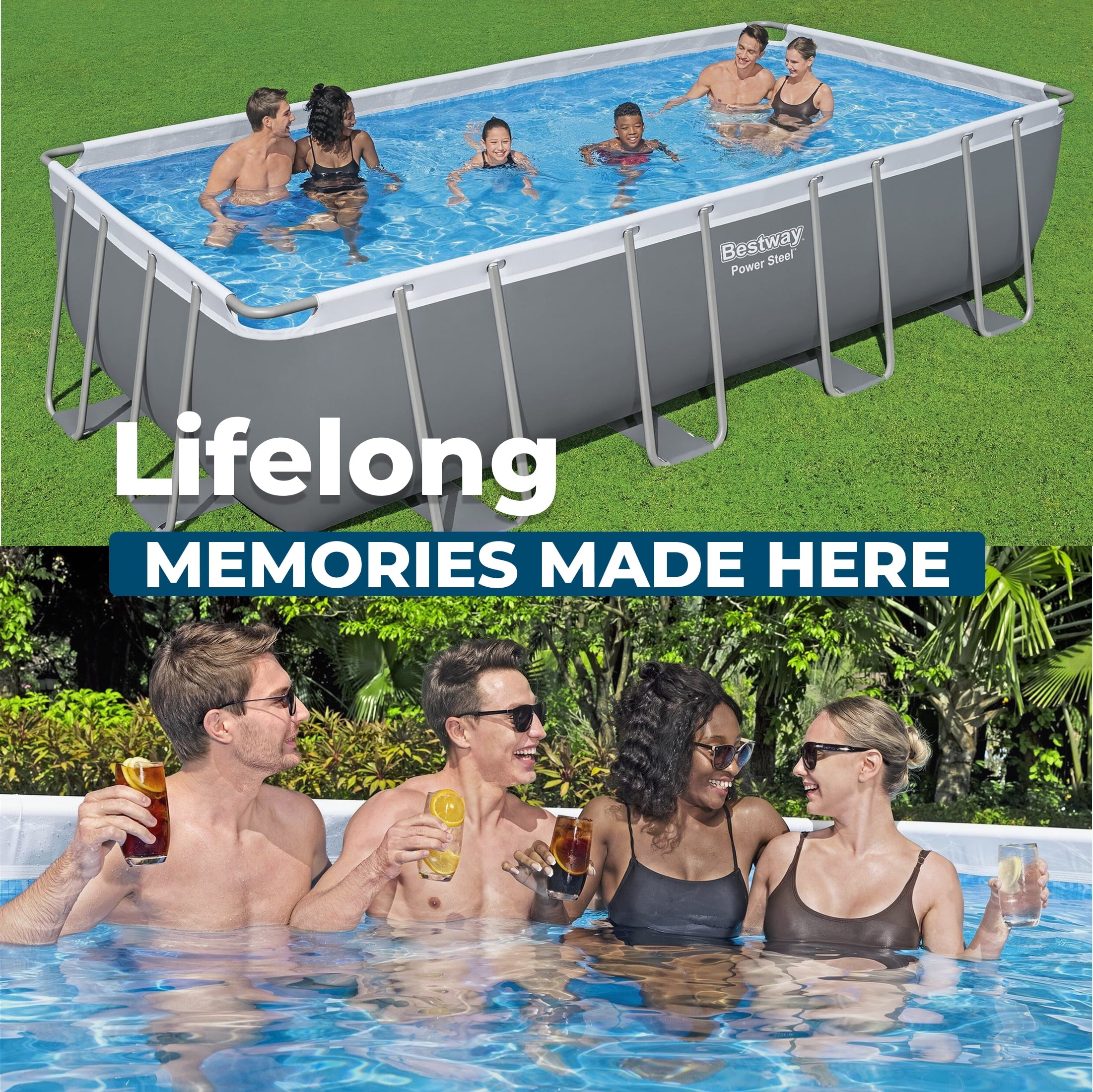 Bestway Power Steel 24’ x 12' x 52” Metal Frame Above Ground Pool, Gray