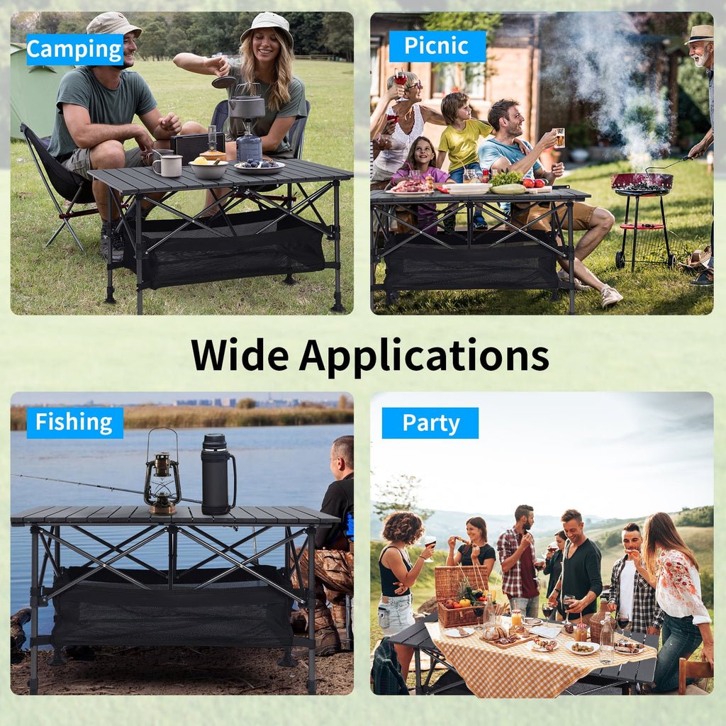 Beloadence Camping Table, Small Folding Table, Height Adjustable, for Camp, Cooking, BBQ, RV, Picnic