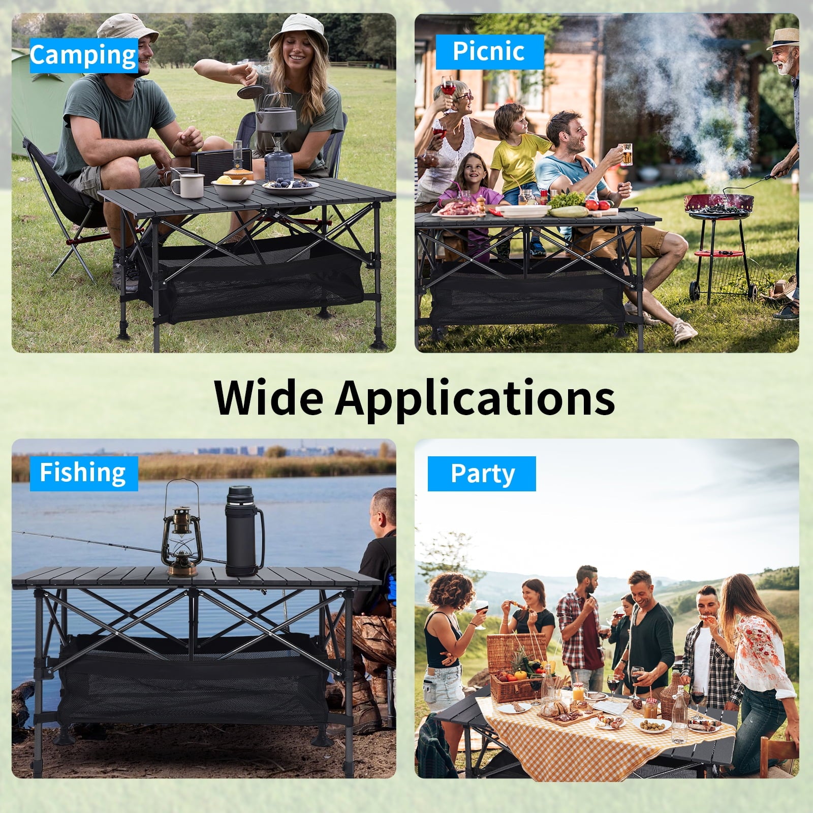 Beloadence Camping Table, Small Folding Table, Height Adjustable, for Camp, Cooking, BBQ, RV, Picnic