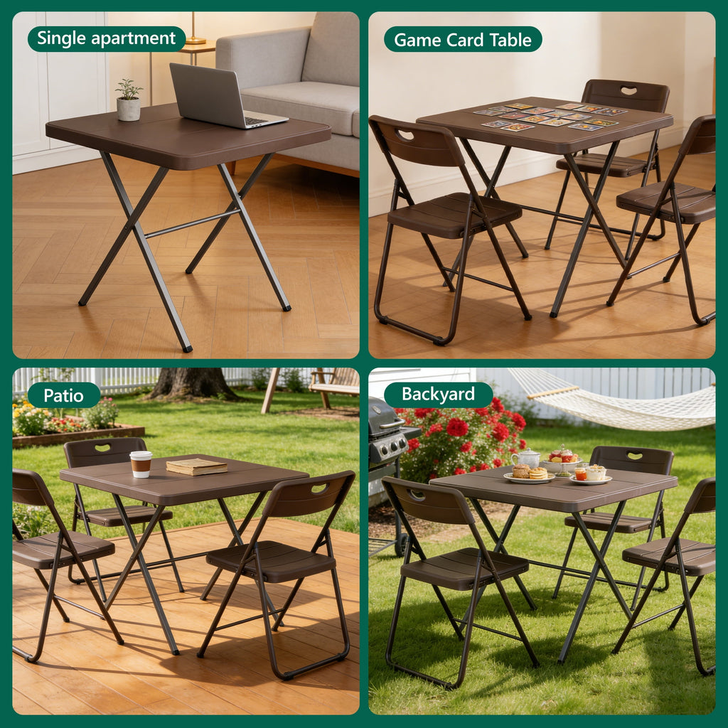 WLLJOY 27 Inch Patio Coffee Folding Table, Firm Utility Square Tea Table, Metal Rust-Proof Frame, for Patio, Garden, Picnic, Outside Portable Brown