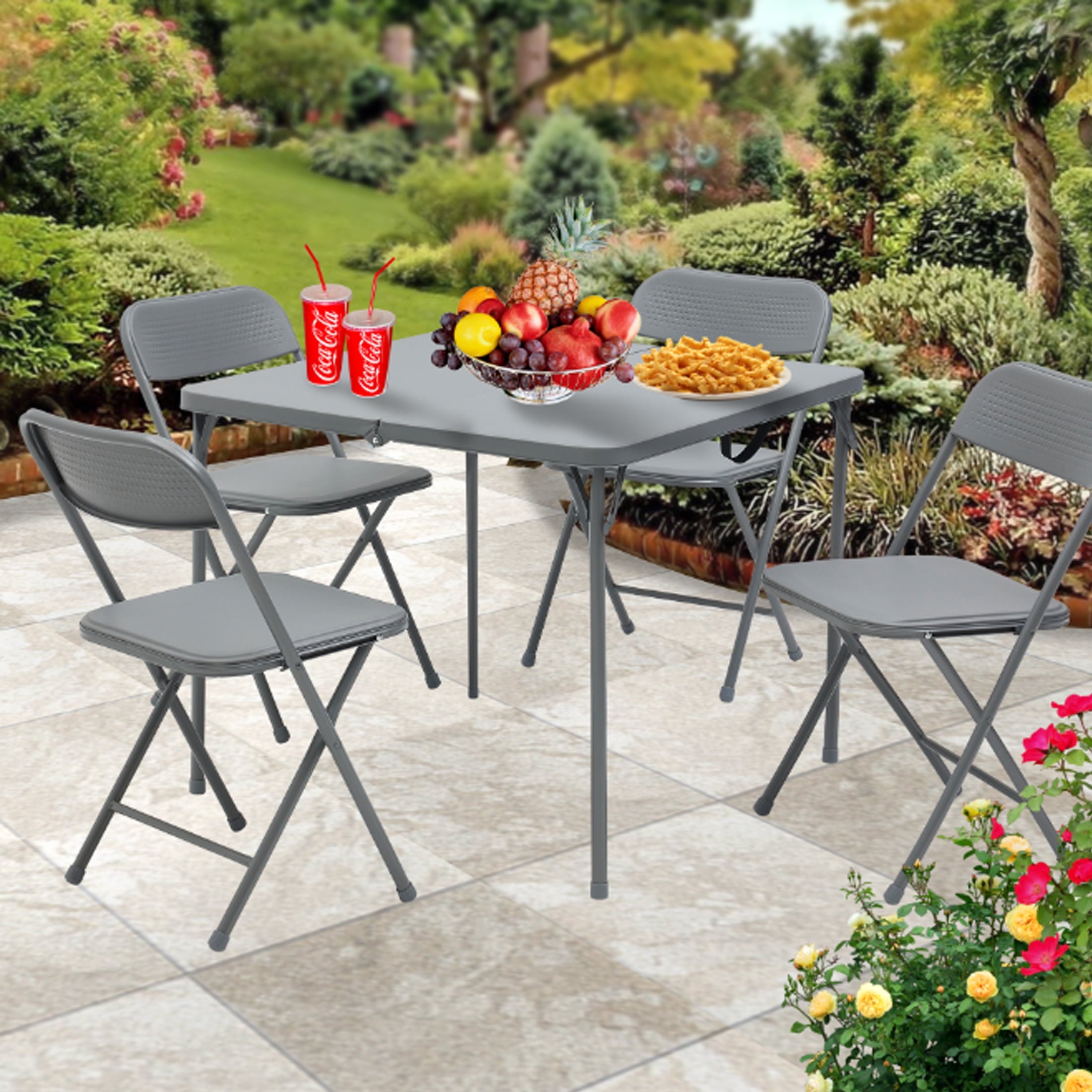 Mainstays 5-Piece 34 Square Centerfold Folding Card Table and 4 Folding Chairs Set, White