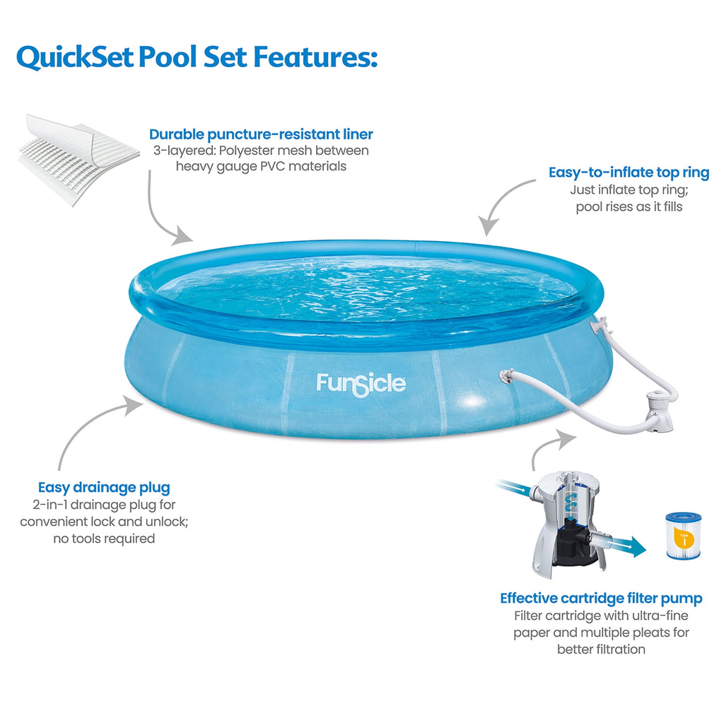 Funsicle 12ft x 30in Round Sea-Thru QuickSet Above Ground Pool with Cartridge Filter Pump, Age 6 & up