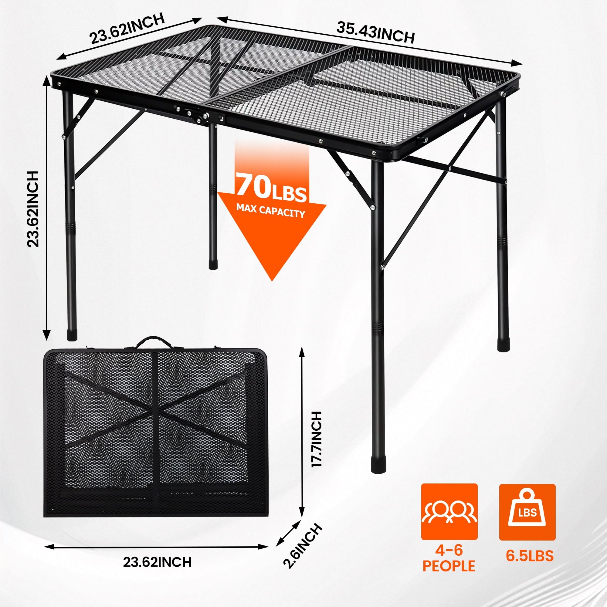 OHHANI Folding Grill Table, 3 ft Portable Outdoor Bbq Picnic Table, Easy Storage for Camping, Black