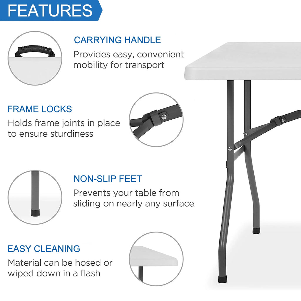 Jopath 6 Foot Folding Table,White Plastic Folding Table,Built-in Handle,Indoor Outdoor Table for Picnic Party Dining Camping,White