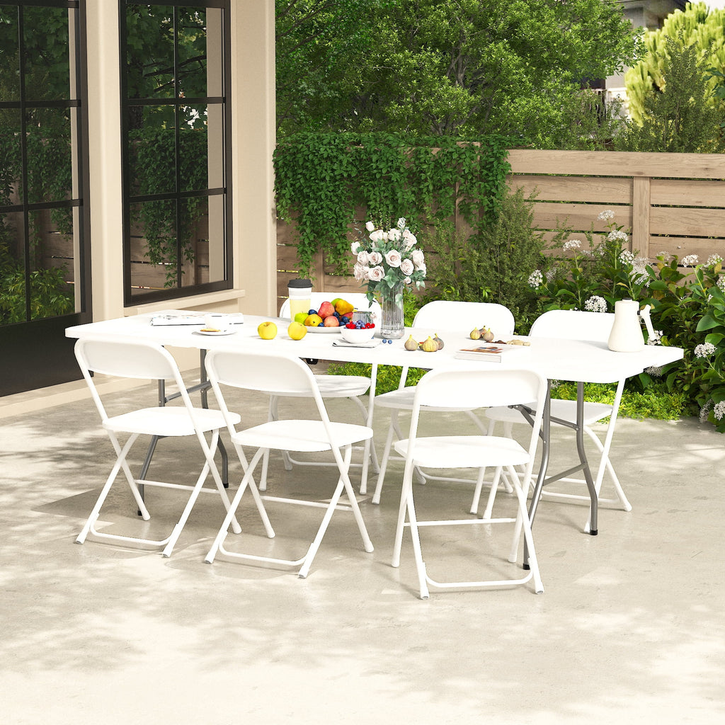 Jopath 6 Foot Folding Table,White Plastic Folding Table,Built-in Handle,Indoor Outdoor Table for Picnic Party Dining Camping,White