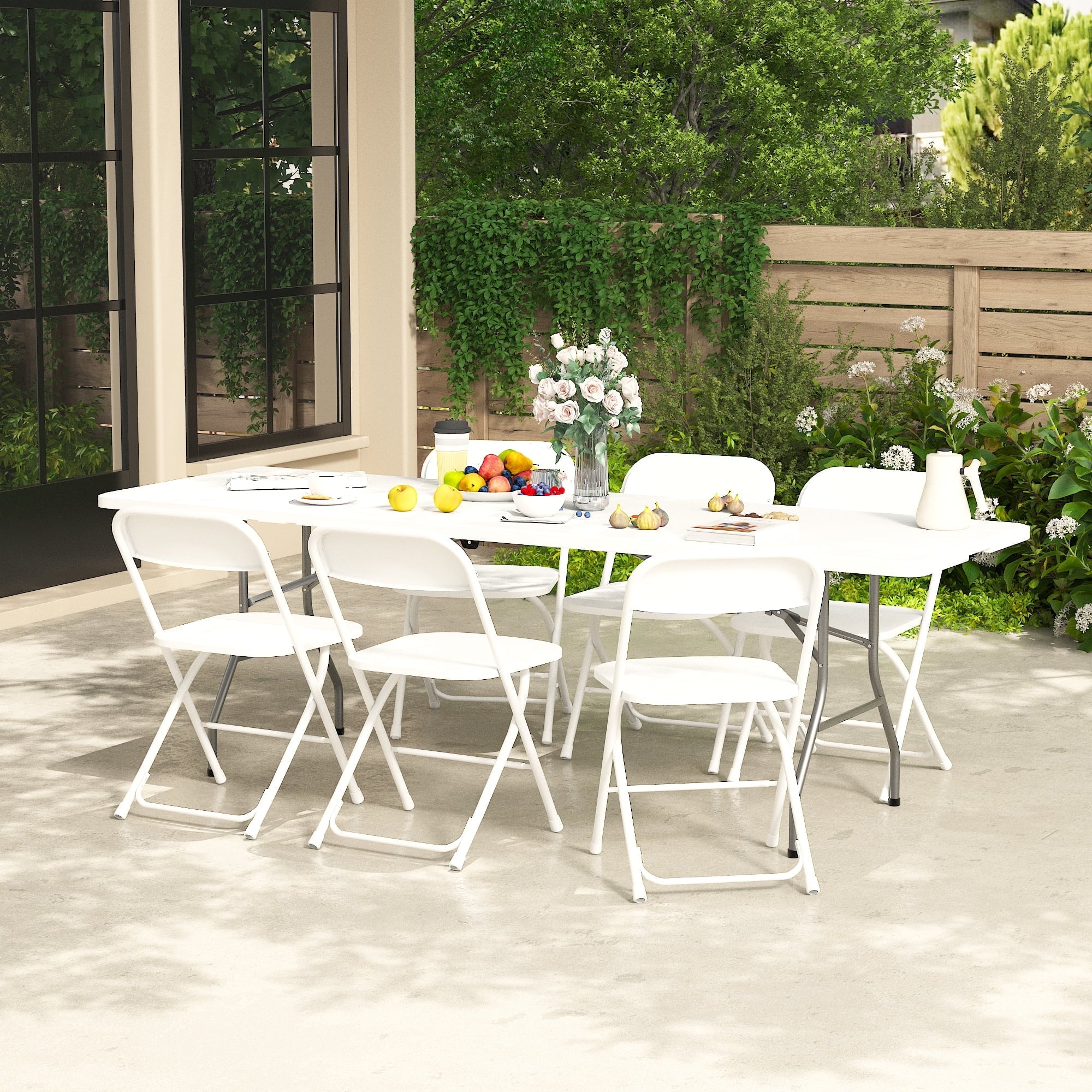 Jopath 6 Foot Folding Table,White Plastic Folding Table,Built-in Handle,Indoor Outdoor Table for Picnic Party Dining Camping,White
