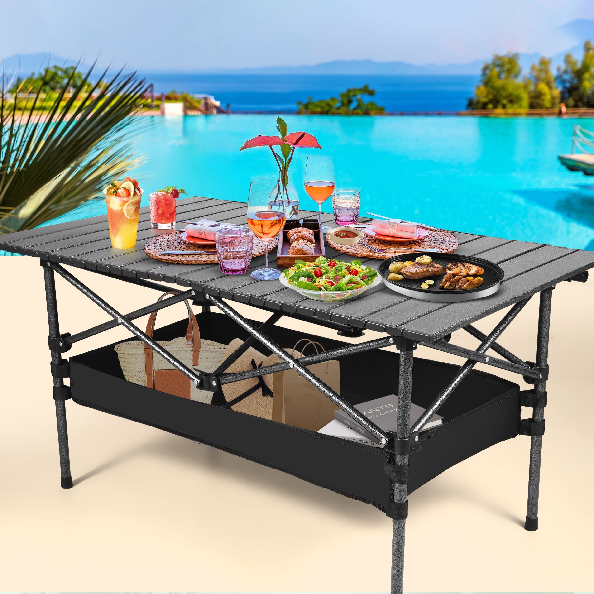 AMTPM Folding Camping Table Portable Outdoor Table(No Net Bag), Lightweight 0.5mm Steel Lightweight Camping Table,   for Indoor & Outdoor Picnic Hiking, Backpacking, Beach，37x 22