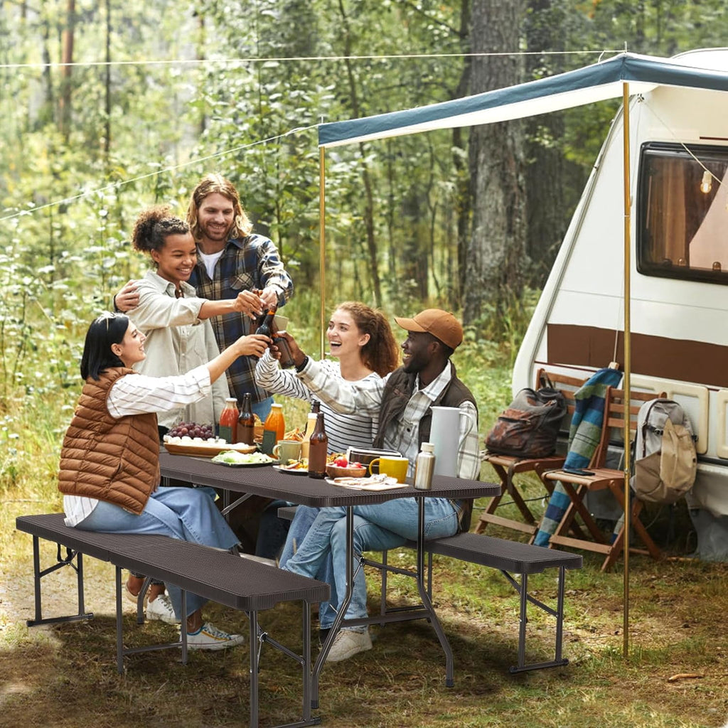 VINGLI Folding Camping Table with Chairs, Brown