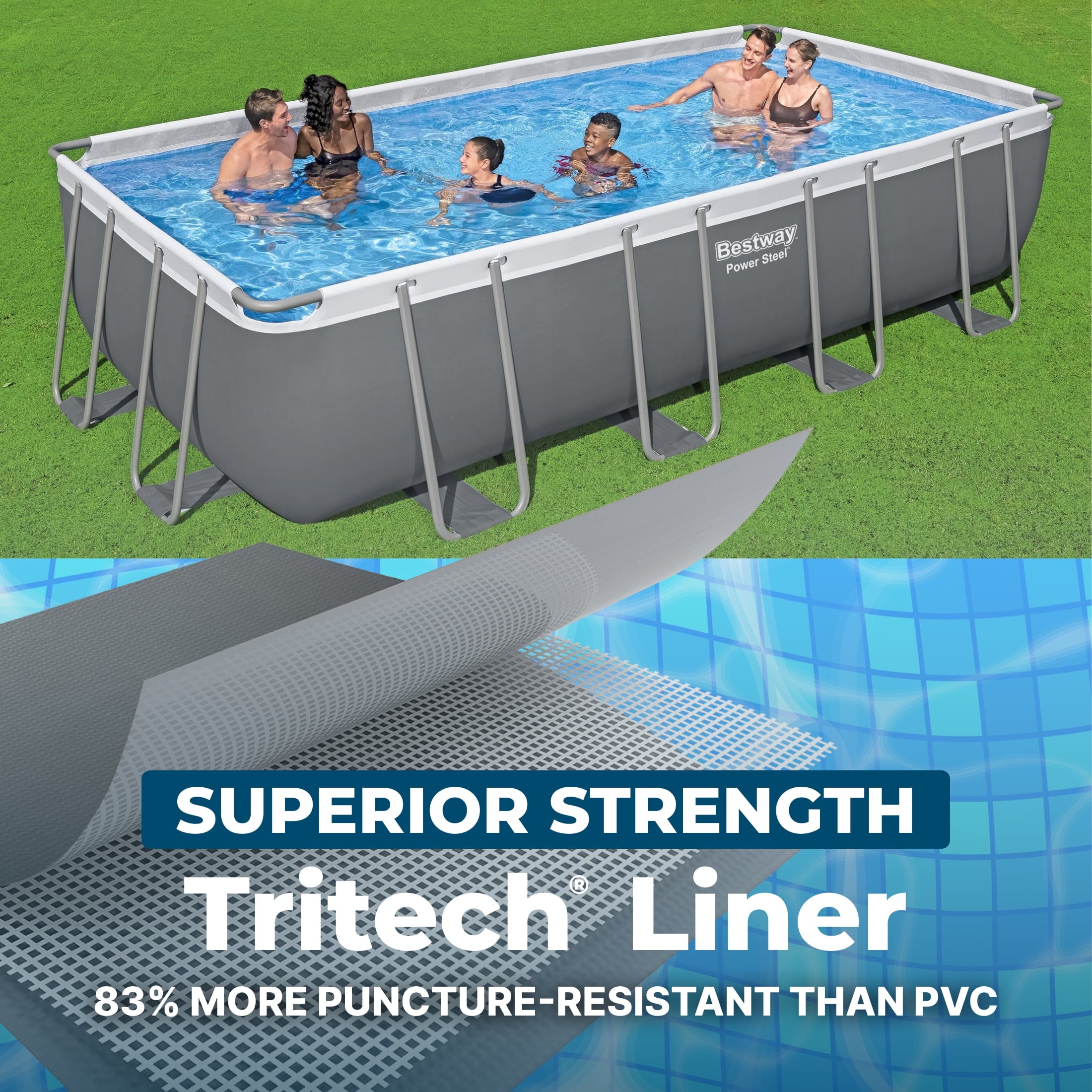 Bestway Power Steel 24’ x 12' x 52” Metal Frame Above Ground Pool, Gray