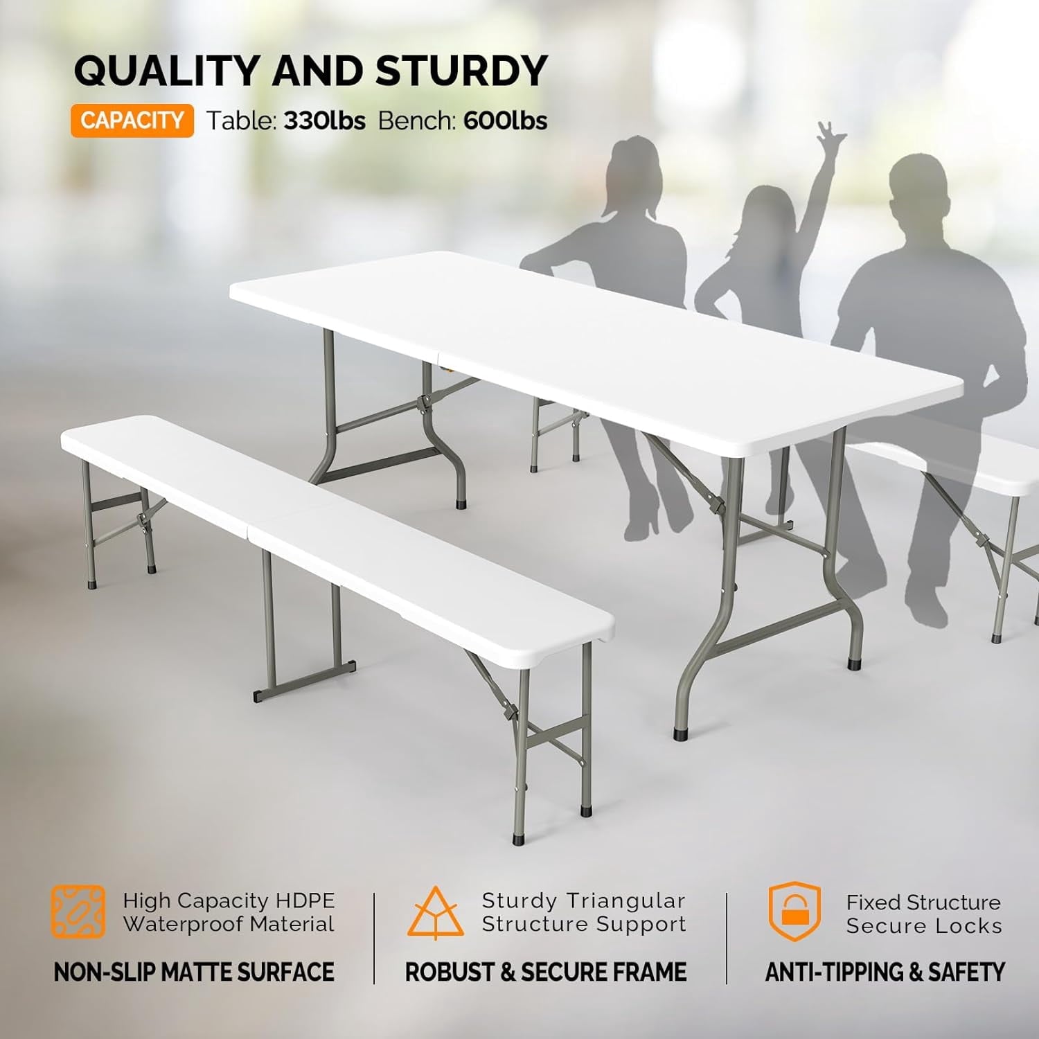 VINGLI Folding Camping Table with Chairs, Brown